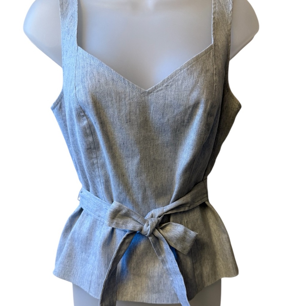 Etcetera Women's Blue Sleeveless Linen Blend Top